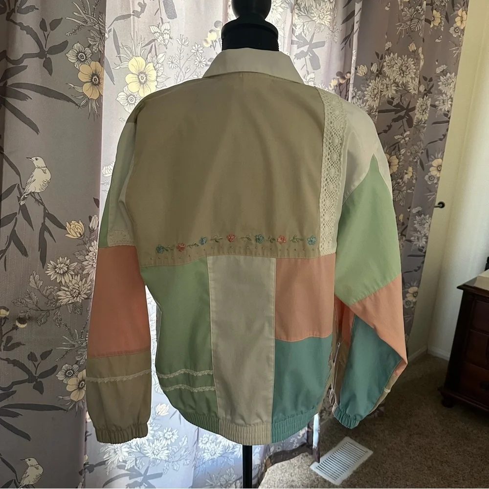 Koret Jacket Patchwork Pink Green Lace Trim
